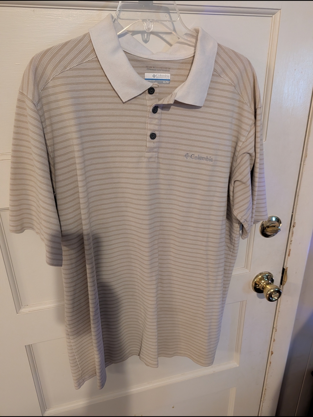 Columbia Beige and White Striped Polo